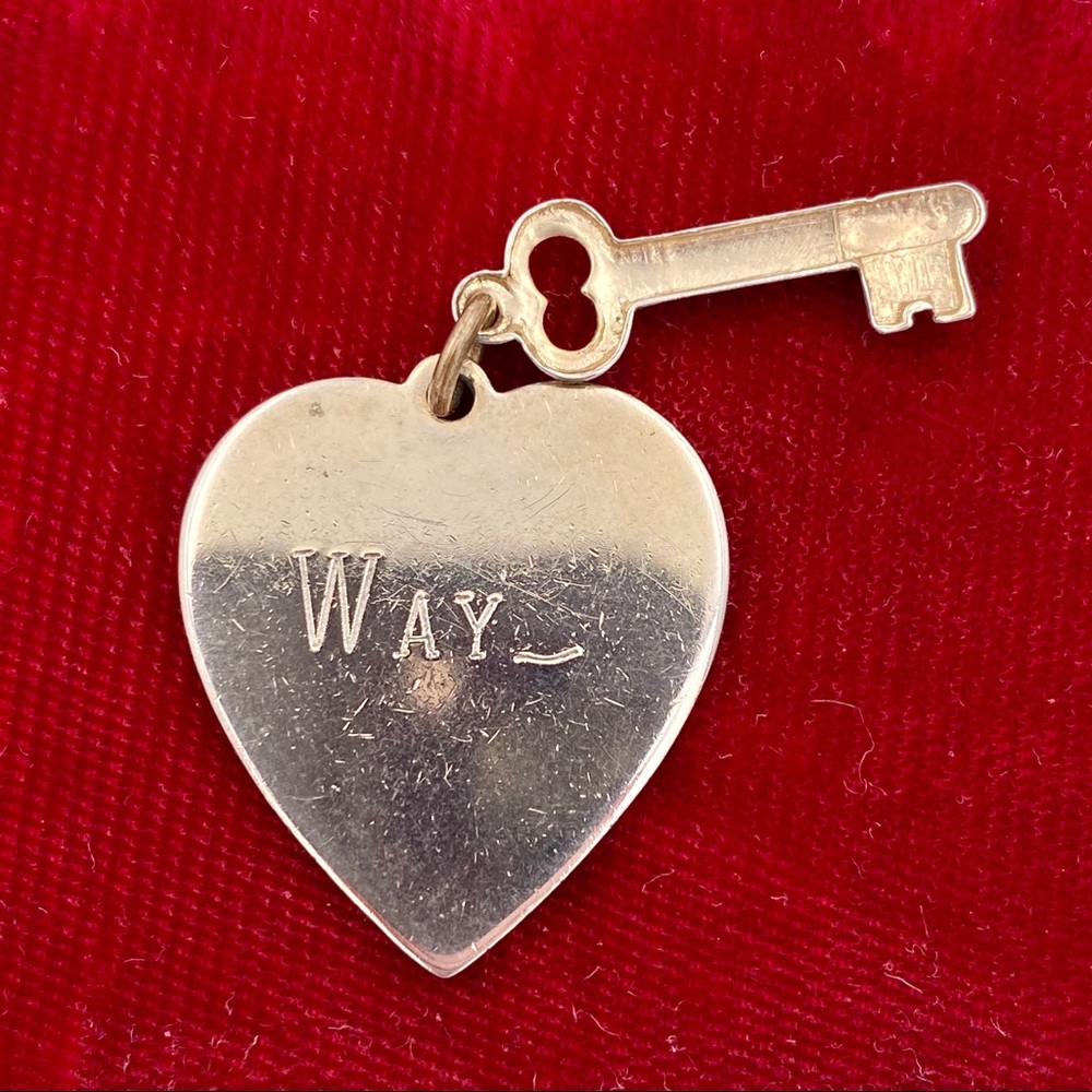 Vintage Engraved Heart Lover Key Gold Tone Charm